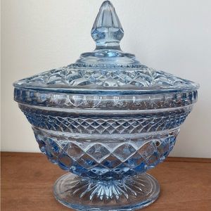 Vintage Anchor Hocking Wexford Pattern Blue Glass Candy dish.